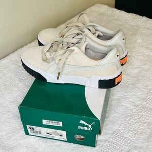 Puma Cali Chunky Sneakers | Cream / White / Black / Orange | Size 7